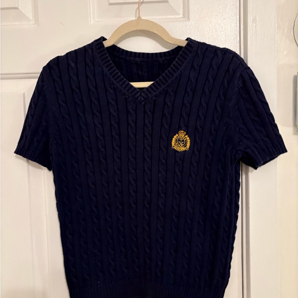 Vintage Ralph Lauren Navy Cable Knit Sweater with Embroidered logo